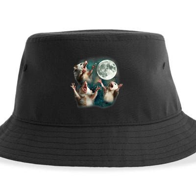 Three Possum Moon 3 Opossum Funny Weird Cursed Meme Sustainable Bucket Hat