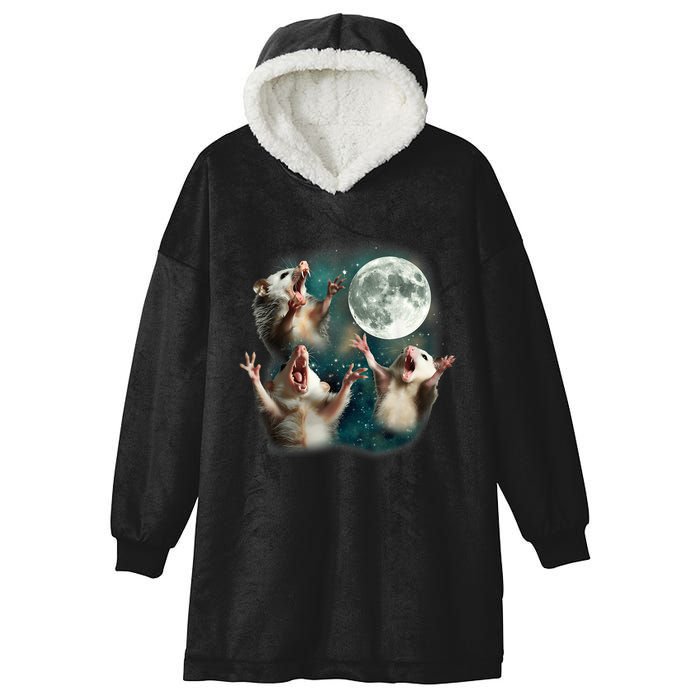 Three Possum Moon 3 Opossum Funny Weird Cursed Meme Hooded Wearable Blanket