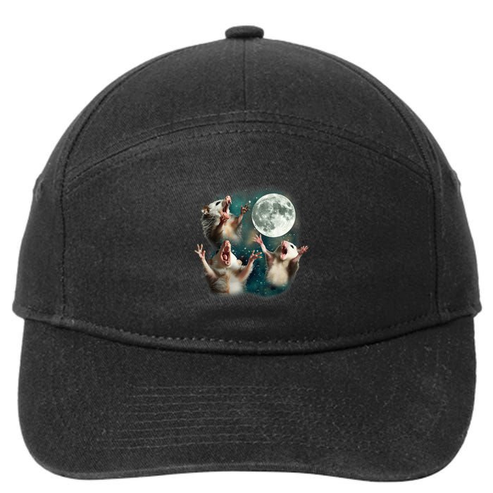 Three Possum Moon 3 Opossum Funny Weird Cursed Meme 7-Panel Snapback Hat