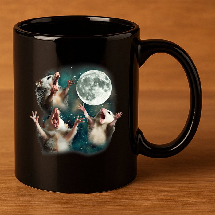 Three Possum Moon 3 Opossum Funny Weird Cursed Meme 11oz C Handle Ceramic Mug