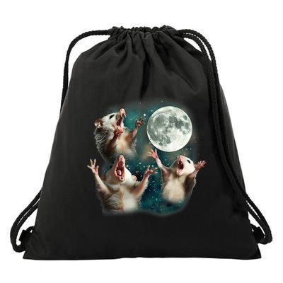 Three Possum Moon 3 Opossum Funny Weird Cursed Meme Drawstring Bag