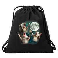 Three Possum Moon 3 Opossum Funny Weird Cursed Meme Drawstring Bag