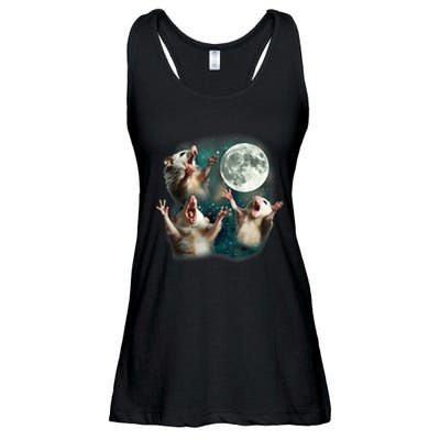 Three Possum Moon 3 Opossum Funny Weird Cursed Meme Ladies Essential Flowy Tank