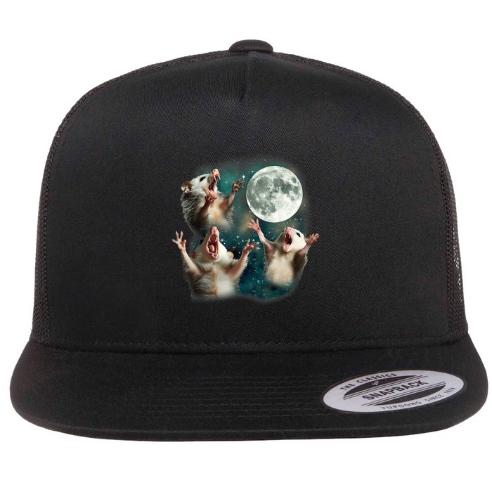 Three Possum Moon 3 Opossum Funny Weird Cursed Meme Flatbill Hat