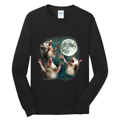 Three Possum Moon 3 Opossum Funny Weird Cursed Meme Tall Long Sleeve T-Shirt