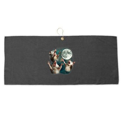 Three Possum Moon 3 Opossum Funny Weird Cursed Meme Large Microfiber Waffle Golf Towel