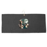 Three Possum Moon 3 Opossum Funny Weird Cursed Meme Large Microfiber Waffle Golf Towel