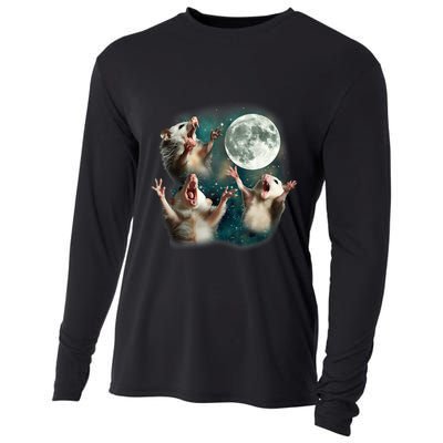 Three Possum Moon 3 Opossum Funny Weird Cursed Meme Cooling Performance Long Sleeve Crew