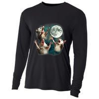 Three Possum Moon 3 Opossum Funny Weird Cursed Meme Cooling Performance Long Sleeve Crew
