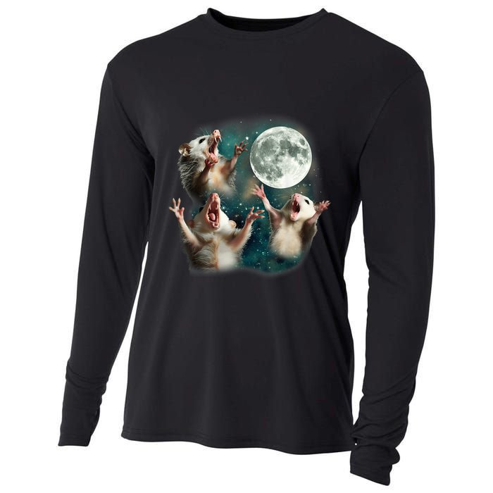 Three Possum Moon 3 Opossum Funny Weird Cursed Meme Cooling Performance Long Sleeve Crew