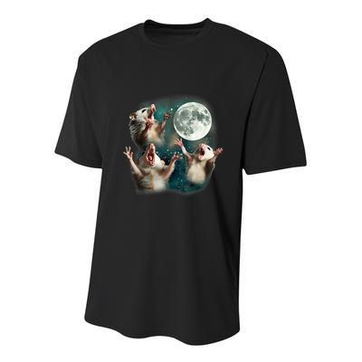 Three Possum Moon 3 Opossum Funny Weird Cursed Meme Youth Performance Sprint T-Shirt