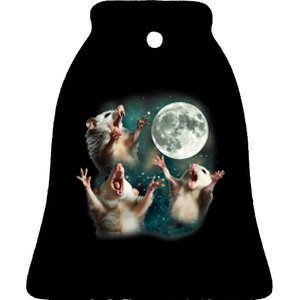 Three Possum Moon 3 Opossum Funny Weird Cursed Meme Ceramic Bell Ornament