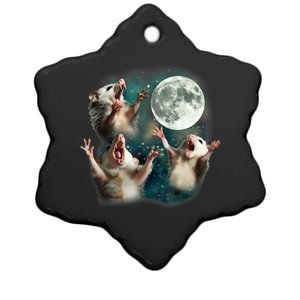 Three Possum Moon 3 Opossum Funny Weird Cursed Meme Ceramic Star Ornament