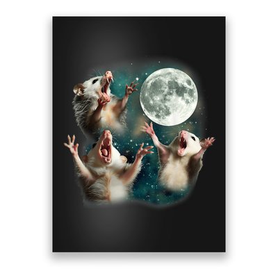 Three Possum Moon 3 Opossum Funny Weird Cursed Meme Poster