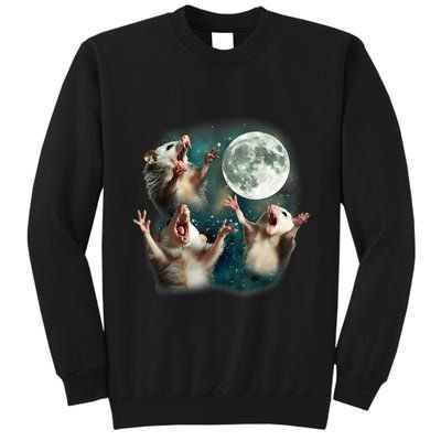 Three Possum Moon 3 Opossum Funny Weird Cursed Meme Tall Sweatshirt