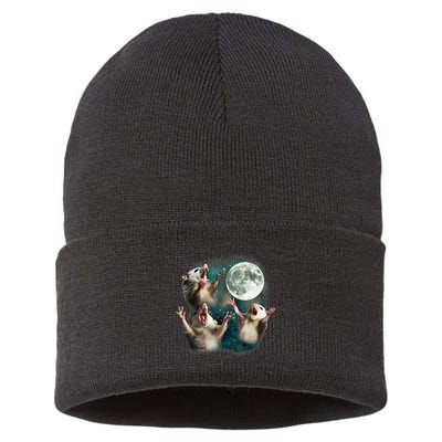 Three Possum Moon 3 Opossum Funny Weird Cursed Meme Sustainable Knit Beanie
