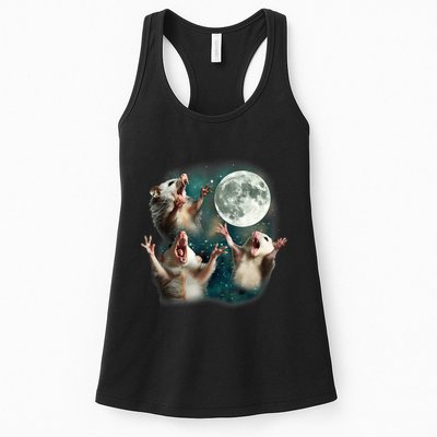 Three Possum Moon 3 Opossum Funny Weird Cursed Meme Womens Tank Top