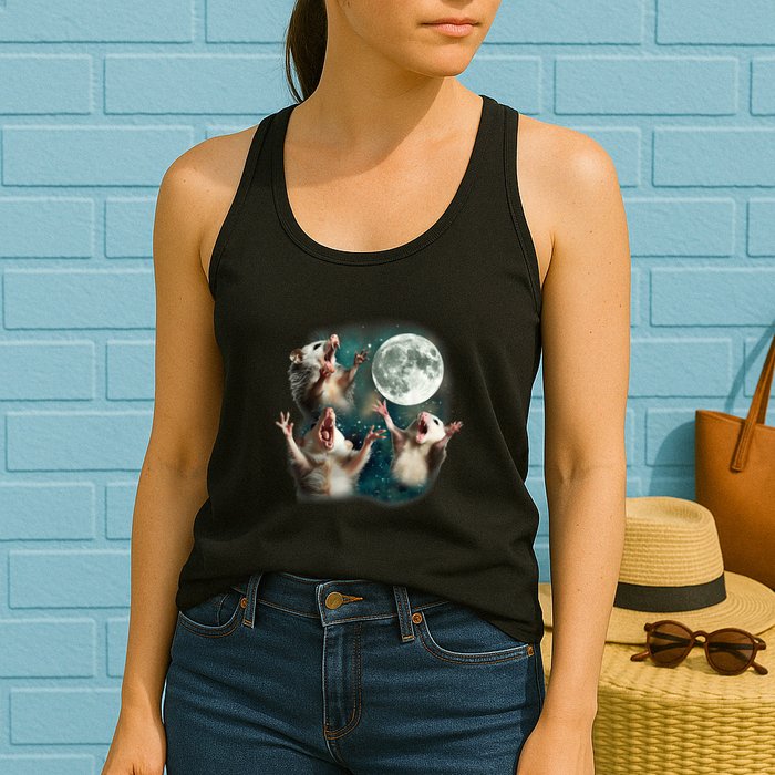 Three Possum Moon 3 Opossum Funny Weird Cursed Meme Womens Tank Top