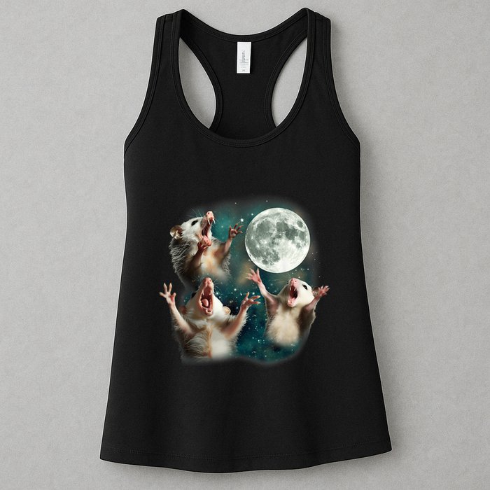 Three Possum Moon 3 Opossum Funny Weird Cursed Meme Womens Tank Top