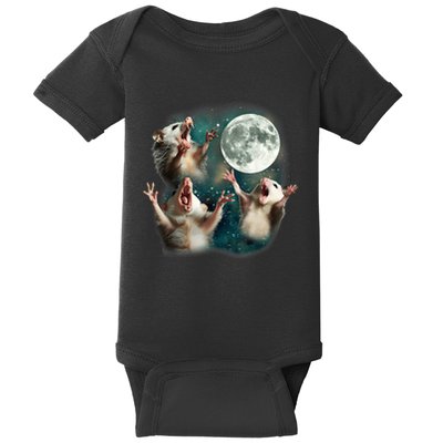 Three Possum Moon 3 Opossum Funny Weird Cursed Meme Baby Bodysuit