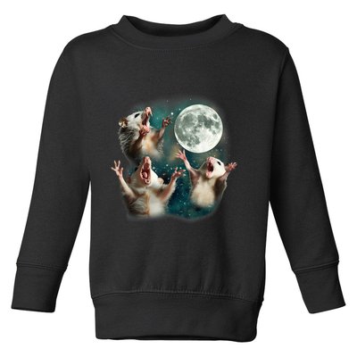 Three Possum Moon 3 Opossum Funny Weird Cursed Meme Toddler Sweatshirt