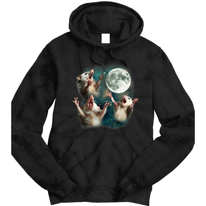 Three Possum Moon 3 Opossum Funny Weird Cursed Meme Tie Dye Hoodie