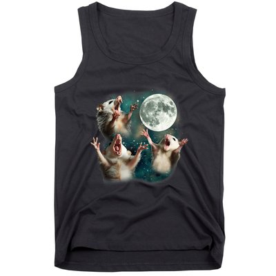Three Possum Moon 3 Opossum Funny Weird Cursed Meme Tank Top