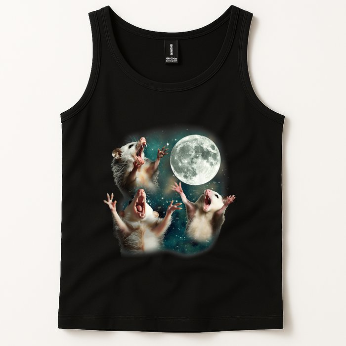 Three Possum Moon 3 Opossum Funny Weird Cursed Meme Tank Top