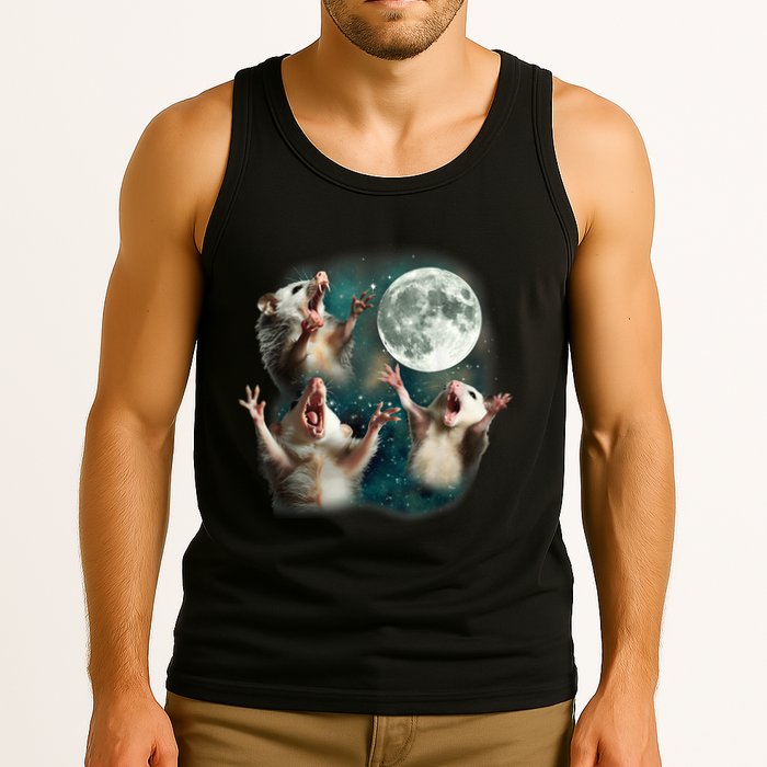 Three Possum Moon 3 Opossum Funny Weird Cursed Meme Tank Top