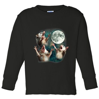 Three Possum Moon 3 Opossum Funny Weird Cursed Meme Toddler Long Sleeve Shirt