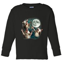 Three Possum Moon 3 Opossum Funny Weird Cursed Meme Toddler Long Sleeve Shirt