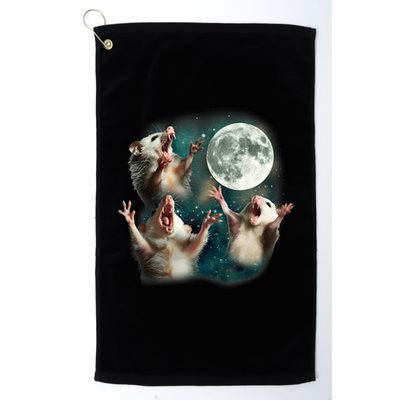 Three Possum Moon 3 Opossum Funny Weird Cursed Meme Golf Towel