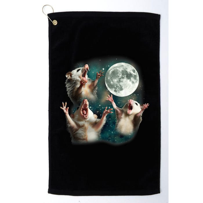 Three Possum Moon 3 Opossum Funny Weird Cursed Meme Golf Towel