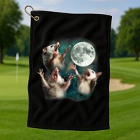 Three Possum Moon 3 Opossum Funny Weird Cursed Meme Golf Towel