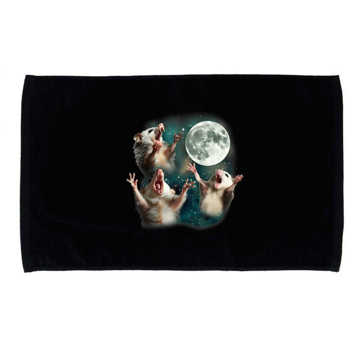 Three Possum Moon 3 Opossum Funny Weird Cursed Meme Microfiber Hand Towel