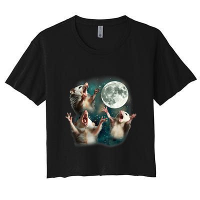 Three Possum Moon 3 Opossum Funny Weird Cursed Meme Crop Top