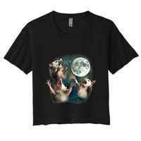 Three Possum Moon 3 Opossum Funny Weird Cursed Meme Crop Top