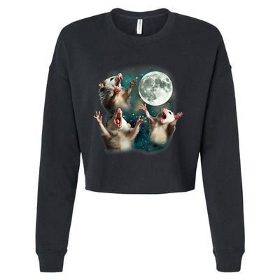 Three Possum Moon 3 Opossum Funny Weird Cursed Meme Cropped Pullover Crew