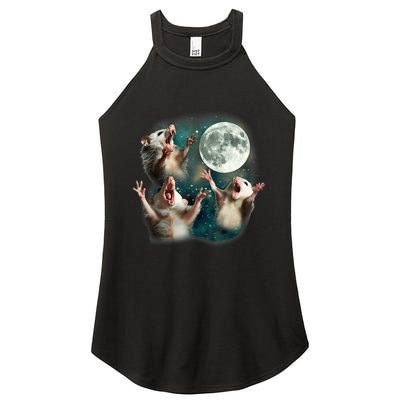 Three Possum Moon 3 Opossum Funny Weird Cursed Meme Women's Perfect Tri Rocker Tank