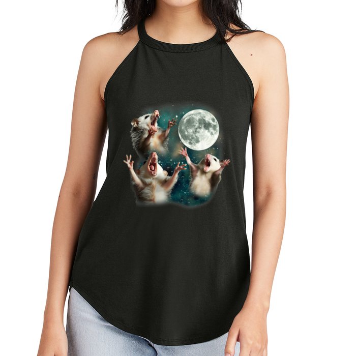 Three Possum Moon 3 Opossum Funny Weird Cursed Meme Women's Perfect Tri Rocker Tank