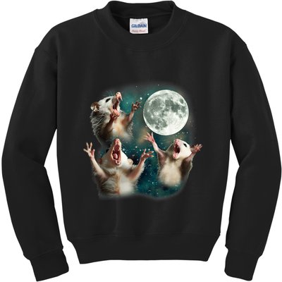 Three Possum Moon 3 Opossum Funny Weird Cursed Meme Kids Sweatshirt
