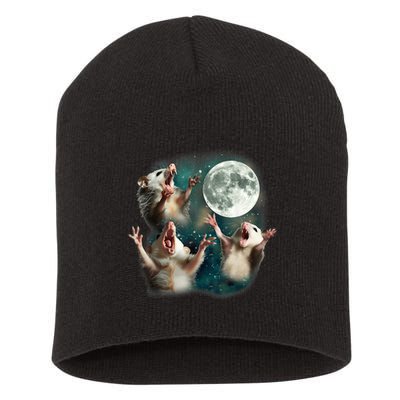 Three Possum Moon 3 Opossum Funny Weird Cursed Meme Short Acrylic Beanie
