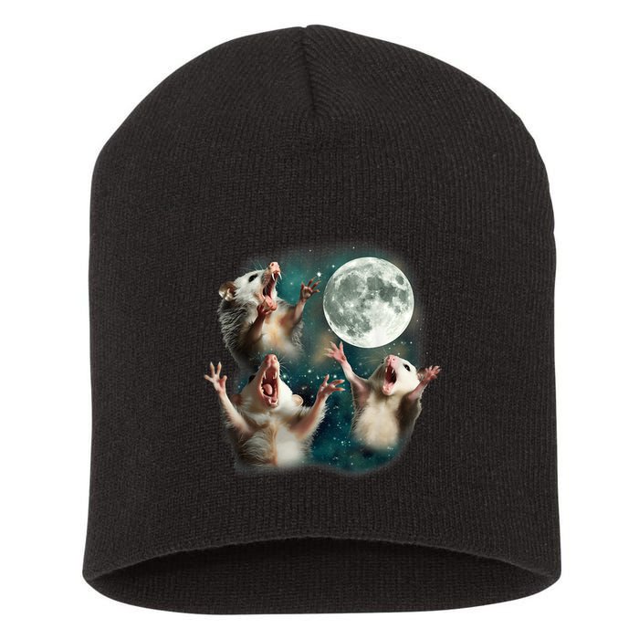 Three Possum Moon 3 Opossum Funny Weird Cursed Meme Short Acrylic Beanie