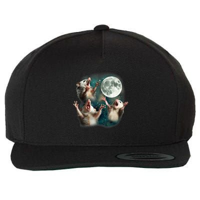 Three Possum Moon 3 Opossum Funny Weird Cursed Meme Wool Snapback Cap