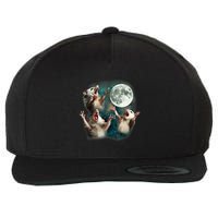 Three Possum Moon 3 Opossum Funny Weird Cursed Meme Wool Snapback Cap