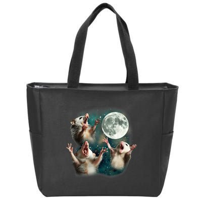 Three Possum Moon 3 Opossum Funny Weird Cursed Meme Zip Tote Bag