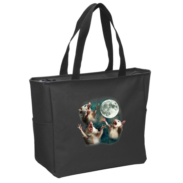 Three Possum Moon 3 Opossum Funny Weird Cursed Meme Zip Tote Bag