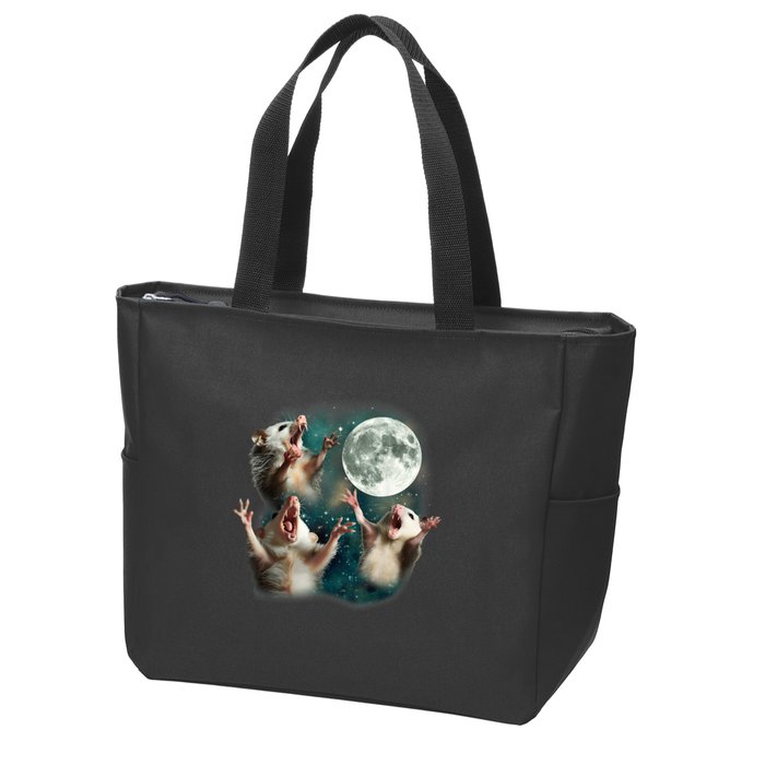 Three Possum Moon 3 Opossum Funny Weird Cursed Meme Zip Tote Bag