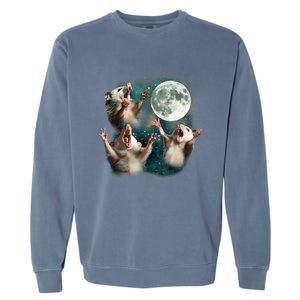 Three Possum Moon 3 Opossum Funny Weird Cursed Meme Garment-Dyed Sweatshirt