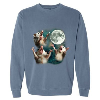Three Possum Moon 3 Opossum Funny Weird Cursed Meme Garment-Dyed Sweatshirt